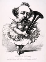 Adolphe Sax caricaturé en jeune Sylphide par Étienne Carjat (s.d.). Photo : BNF, Paris