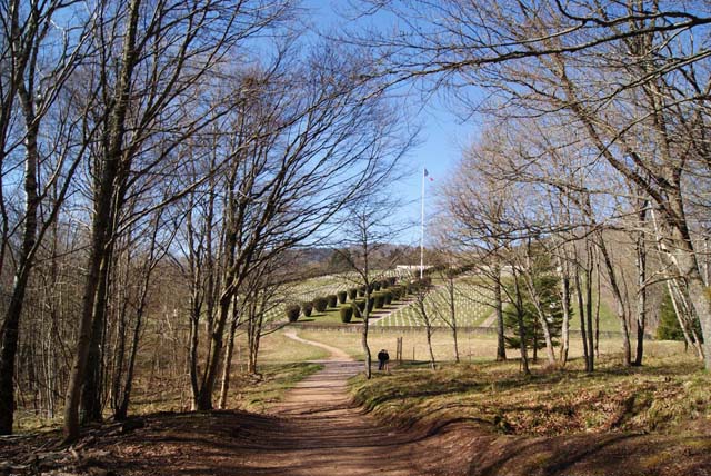 La Nécropole française du Silberloch vue depuis le chemin menant au sommet.