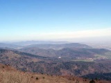   Vue depuis l’Ausschichtsfelsen vers le nord-est et la plaine d’Alsace. 