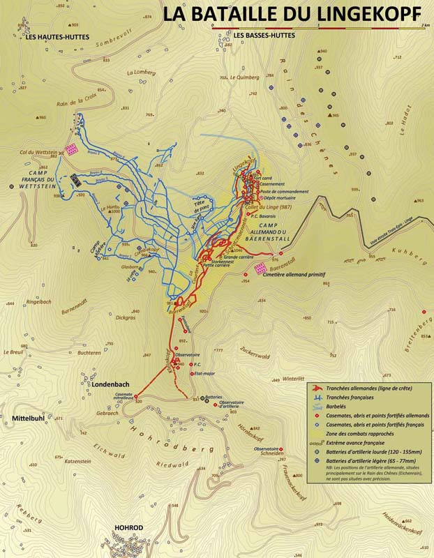 Le champ de bataille du Linge et le réseau des tranchées principales. 