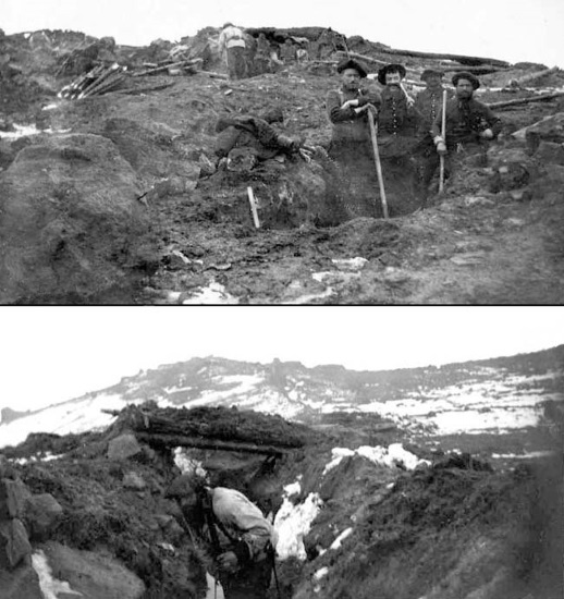 Alpins creusant une tranchée au Combekopf vers le Glasborn. Janvier 1915..