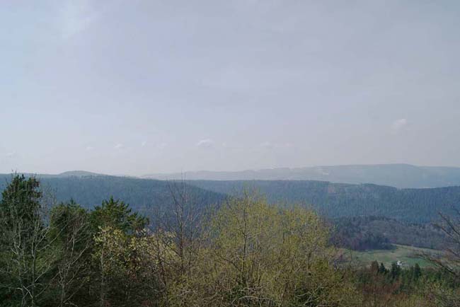 Le Rain des Chênes et la ligne des crêtes vus depuis le château du Petit-Hohnack.