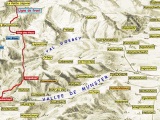 Carte des vallées de la Weiss (Val d'Orbey) et le la Fecht (vallée de Munster) avec le front et les principaux champs de batailles des années 1914-1915 dans les Hautes-Vosges. 