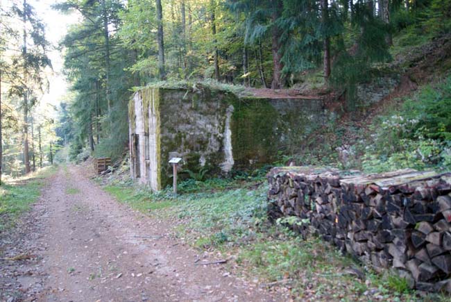 Les blockhaus (C12) abritant les spécialistes des réseaux électriques et téléphoniques. Vues d'ensemble depuis le chemin.