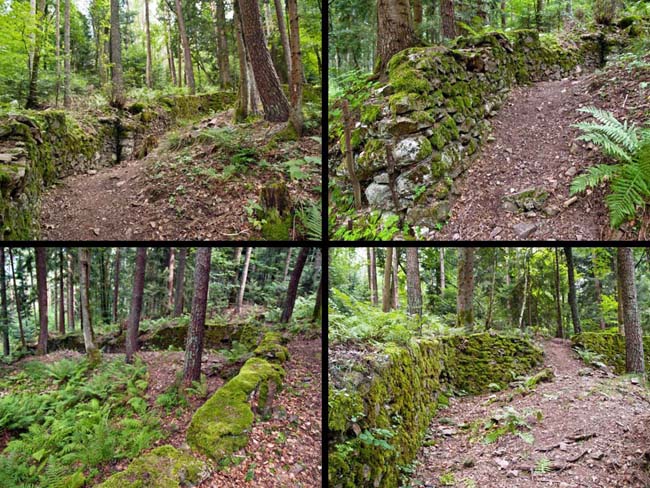 Vestiges d'un mur de défense français près du col du Sattel (C7). 