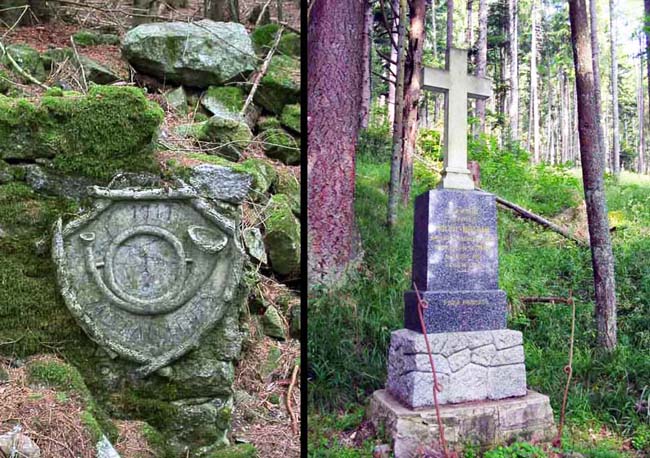 Secteur français du Sattelkopf : stèle Morgan et emblème de l'abri alpin. 