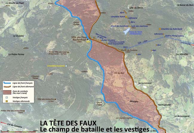 La Tête des Faux : carte du champ de bataille et ses vestiges. 