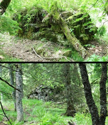 Vestiges du mur-tranchée montant au Bastion.