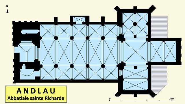 Abbatiale Sainte-Richarde d'Andlau : plan de l’église abbatiale Sainte-Richarde.