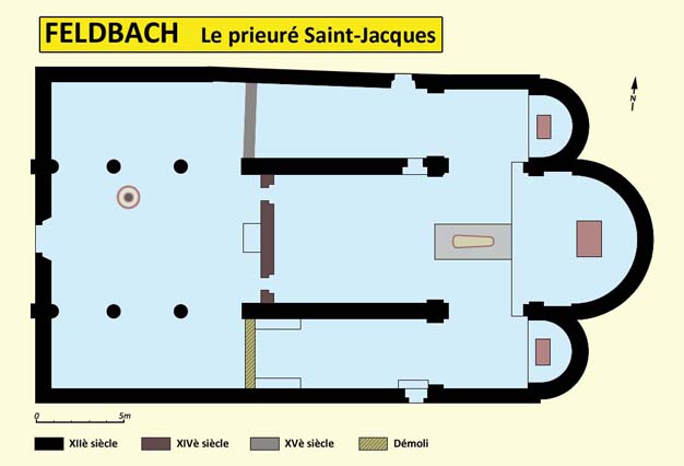 Le prieuré Saint-Jacques-le-Majeur : plan de l’église priorale primitive.