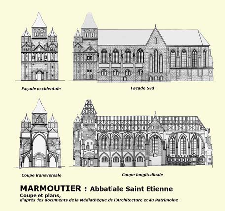 L'église abbatiale Saint-Etienne de Marmoutier : plans et coupes de l’église abbatiale.