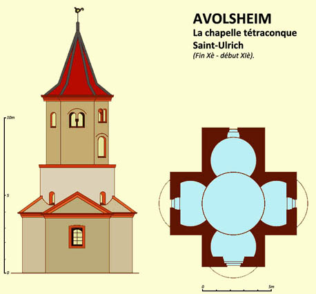 Avolsheim : la chapelle Saint-Ulrich : plan de la tétraconque.