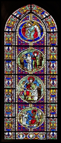 Transept Nord, fenêtre de droite, ensemble : Jugement de Salomon