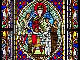 Transept Nord, fenêtre de droite : Jugement de Salomon, enfant vivant présenté au soldat (fin XIIe)