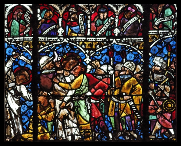 Le bas-côté sud, baie V : Passion du Christ, Baiser de Judas (v. 1340)