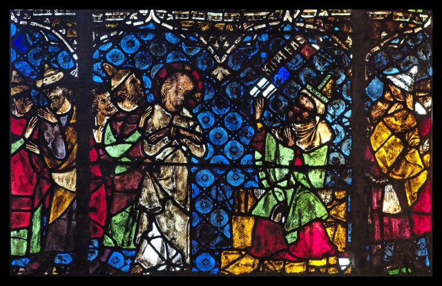 Le bas-côté sud, baie V : Passion du Christ, Jésus devant Caïphe (v. 1340)