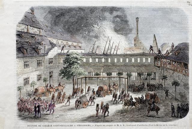 Incendie du Gymnase, ancien couvent des Dominicains, en 1860