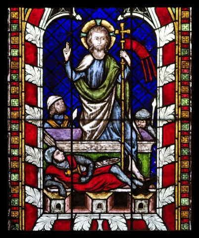 La chapelle St Laurent, 4e verrière: Résurrection (v. 1330)