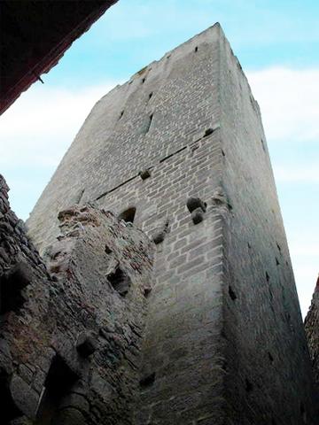 Arrière du donjon vu depuis la base du logis seigneurial