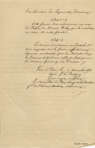 Arrêté ministériel, 8 novembre 1853 (verso) (image interactive)