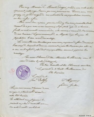 Lettre des dirigeants de la SOMCO au ministre de l’Intérieur, 1854 (e) (image interactive)