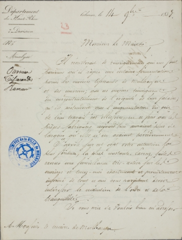 Lettre du préfet, 14 novembre 1833 (p. 1)