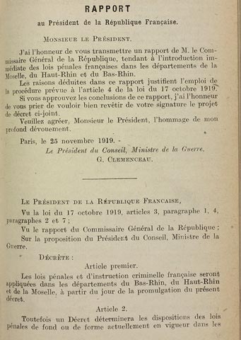 Décret introduisant les lois pénales françaises en Alsace