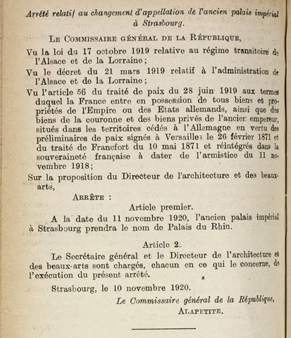 Arrêté relatif au changement de nom de l'ancien palais impérial