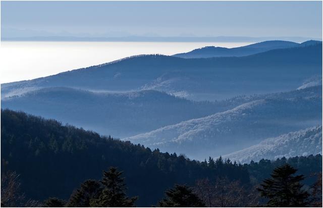 Les Vosges : des ballons à l’infini au-dessus des nuages recouvrant la plaine d’Alsace