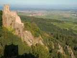 Ribeauvillé : au pied des ruines du Girsberg, les collines sous-vosgiennes et la plaine d’Alsace