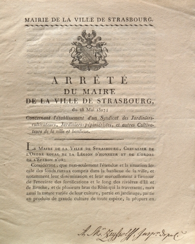 Création d’un syndicat de jardiniers cultivateurs, 28 mai 1817