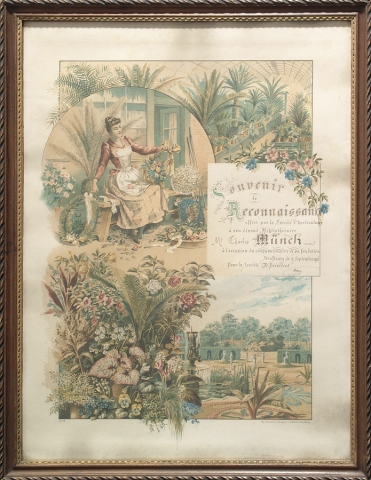 Souvenir de reconnaissance de la société d’horticulture à son bibliothécaire, Ch. Münch, 13 septembre 1896  