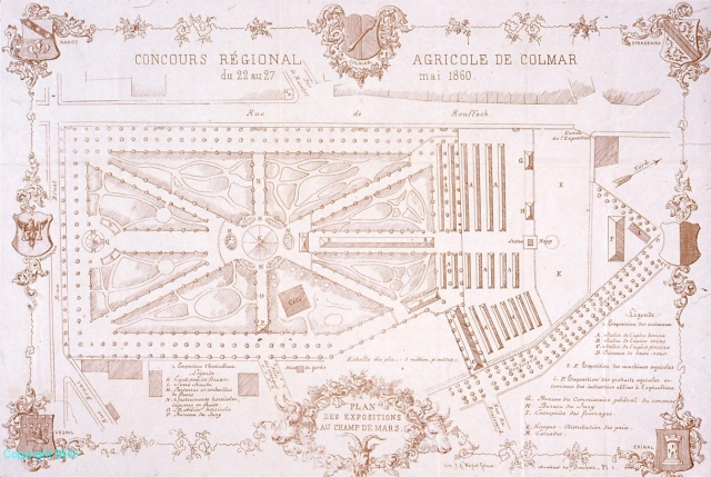 Colmar : plan des expositions du Concours Régional Agricole (22 au 27 mai 1860)