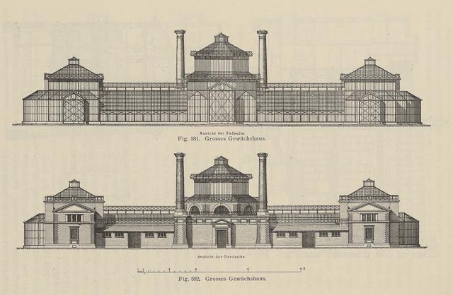 Jardin botanique : grandes serres - architecture