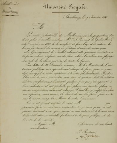 Lettre et questionnaire du recteur, 17 janvier 1833 (a)