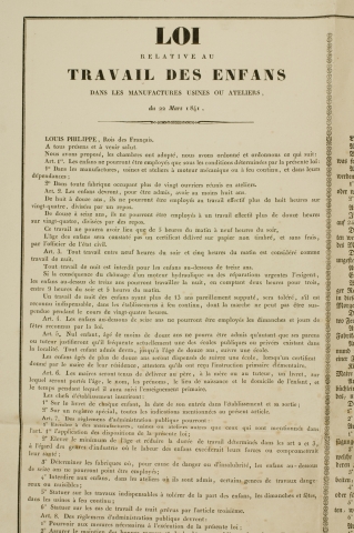 Extrait de la loi sur le travail des enfants, 22 mars 1841 (a)