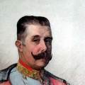 François-Ferdinand, héritier du trône d'Autriche. Son assassinat à Sarajevo met en branle le processus déclenchant la grande guerre. - G. Brun, d'après un portrait de 1911 du musée du château d'Artstetten-Pöbring,résidence de l'Archiduc en Basse-Autriche.