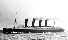 Le Lusitania, paquebot britannique coulé le 7 mai 1915. 