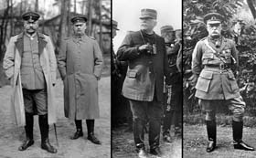 Les « Maîtres de guerre » : de gauche à droite : Hindenburg, Ludendorff, Joffre, French. Entre héros et criminels de guerre ?