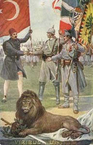 Le rapprochement Berlin - Vienne - Constantinople. Affiche de propagande des années 1910, auteur inconnu.