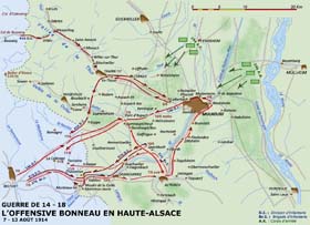 Guerre de 1914 – 1918, front Alsace-Vosges : l’offensive du général Bonneau en Alsace du sud, 7 – 13 août 1914.