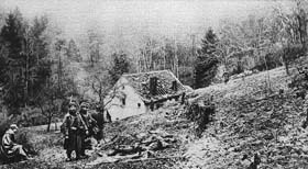 Français : Vue du Bois-le-Prêtre durant les combats des 8, 9 et 10 décembre 1914. 