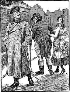 L'entente cordiale: caricature de John Bernard Partridge parue dans l'hebdomadaire anglais Punch. On y voit John Bull donnant le bras à la France, sous les traits d'une prostituée en vêtement censé tricolore, sous le regard mi méprisant - mi menaçant du Kaiser, dont l'épée pointant sous le manteau suggère un recours potentiel à la force.