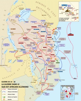 carte des opérations dans le Sud-Est africain allemand et les contrées voisines. 