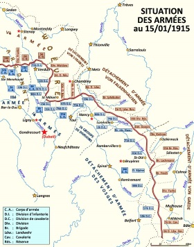 Situation des armées allemande et française au 15 janvier 1915 sur le front est. 