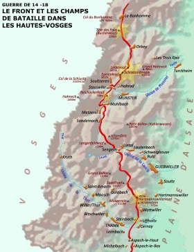 Le front et les batailles dans les Hautes-Vosges entre la fin de 1914 et le début de 1916.