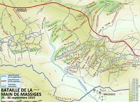 Carte de l’offensive française sur la Main de Massiges, 25-30 septembre 1915.