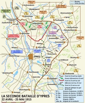 Carte des opérations de la seconde bataille d’Ypres