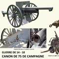 Le célèbre « 75 de campagne ». Le meilleur des canons de campagne de la guerre, mais que la guerre de position rendra peu efficace…  - Montage G. Brun. 