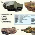 Le char Saint-Chamond, très efficace en rase campagne grâce au fameux « 75 ».  -  Montage G. Brun.  